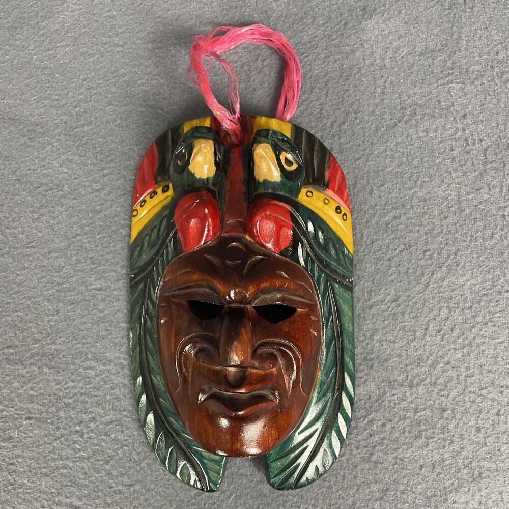 Hand Carved Wood Mask Art Wall Decor Sculpture Bird Warrior